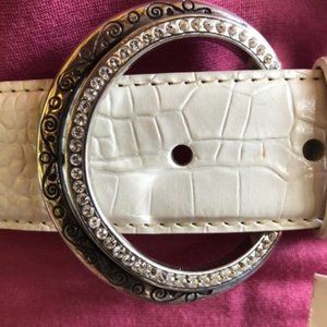 Brighton White Belt with Silver Buckle